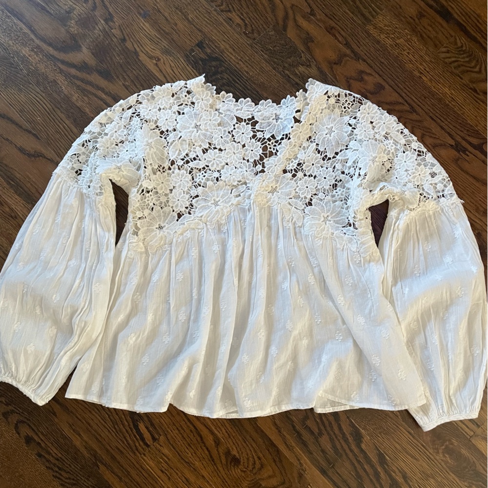Free People White Floral Lace Blouse